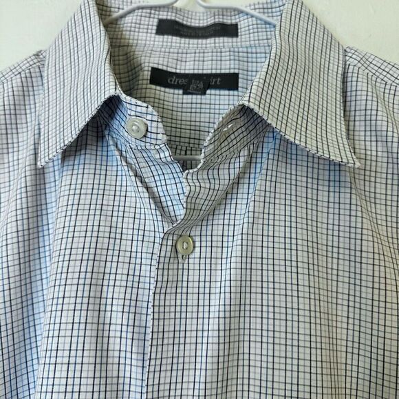 Nordstrom Rack Micro Windowpane Non-Iron Dress Shirt Blue White Size 16.5 34/35 - Picture 3 of 6